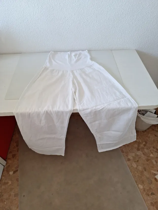 Pantalón lino blanco talla XS cintura algodón
