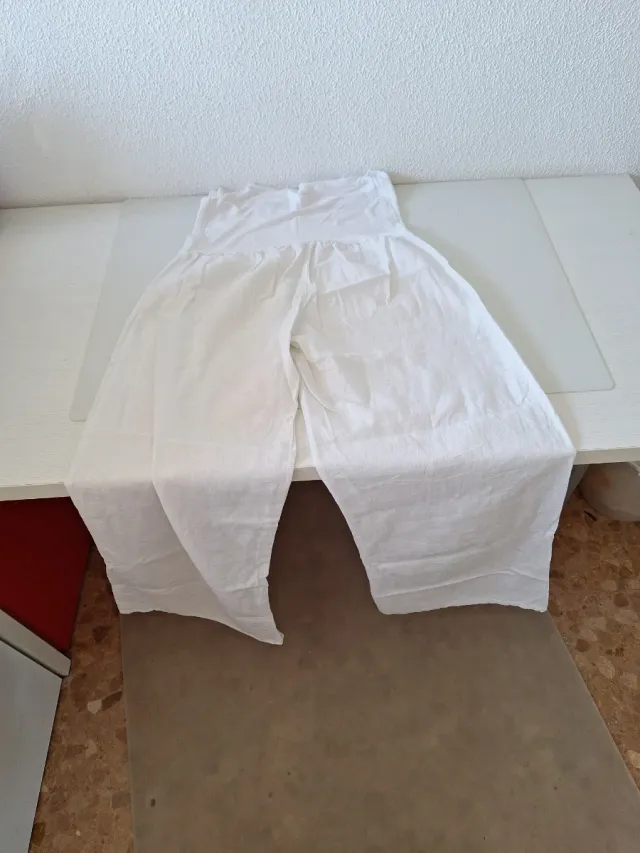 Pantalón lino blanco talla XS cintura algodón