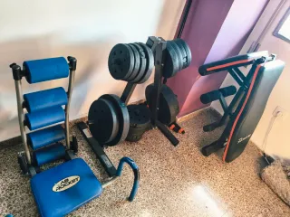 Set Mancuernas y Barras y asiento para abdominales