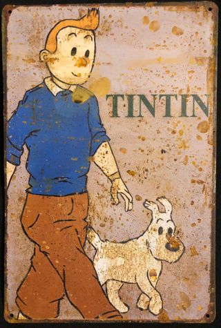 Tintín y Milú. Cartel publicitario Vintage