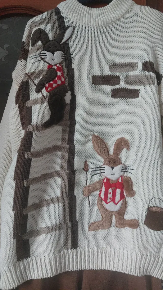 Conjunto jersey lana conejitos y pantalón de pana