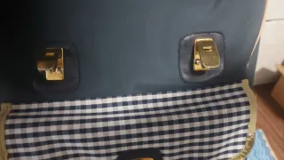 Mochila vintage cuadros azul y beige