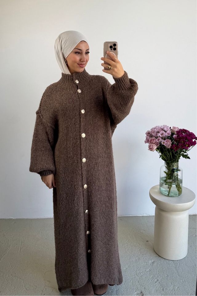 Vestido largo de punto marrón