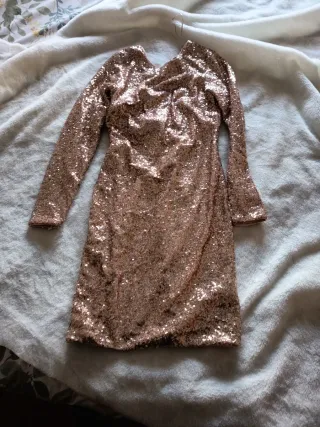Vestido de fiesta lentejuelas oro rosa S / XS