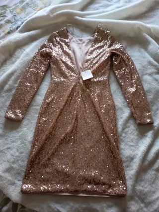 Vestido de fiesta lentejuelas oro rosa S / XS