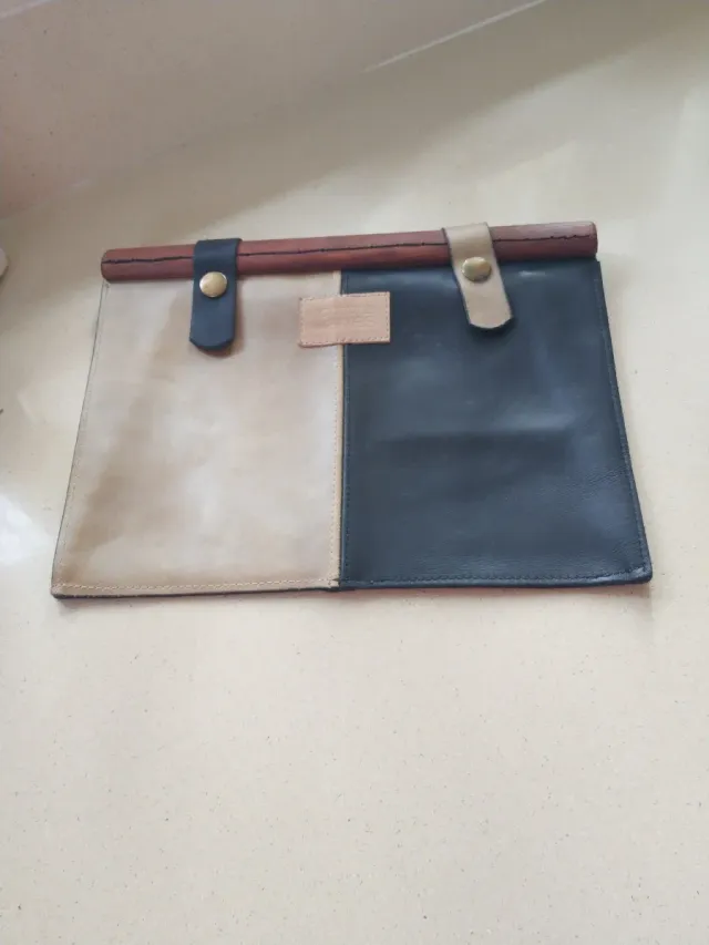 Bolso cartera piel Cotton Waves beige/negro