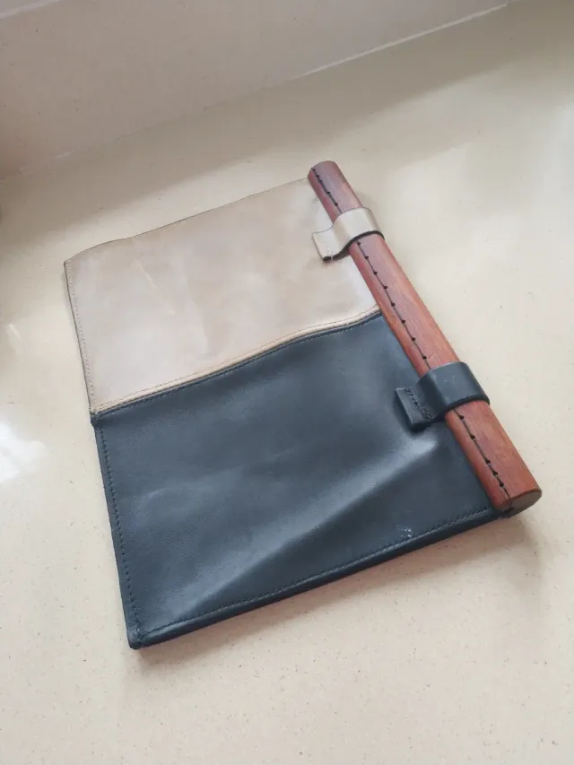 Bolso cartera piel Cotton Waves beige/negro