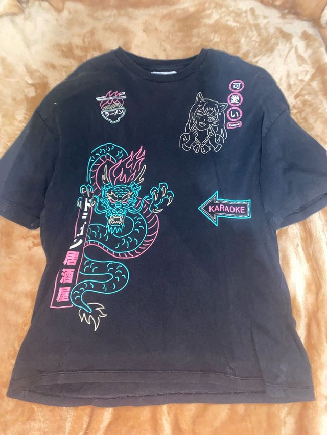 Camiseta Negra Estampado Japonés