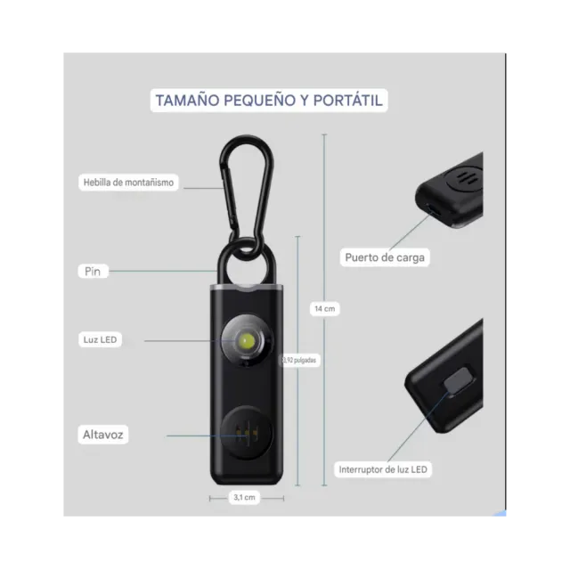 Alarma personal con linterna y USB