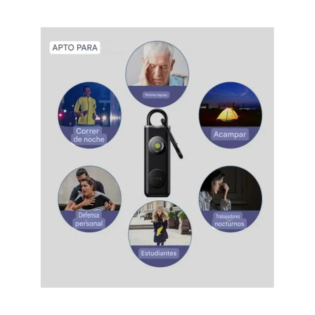Alarma personal con linterna y USB