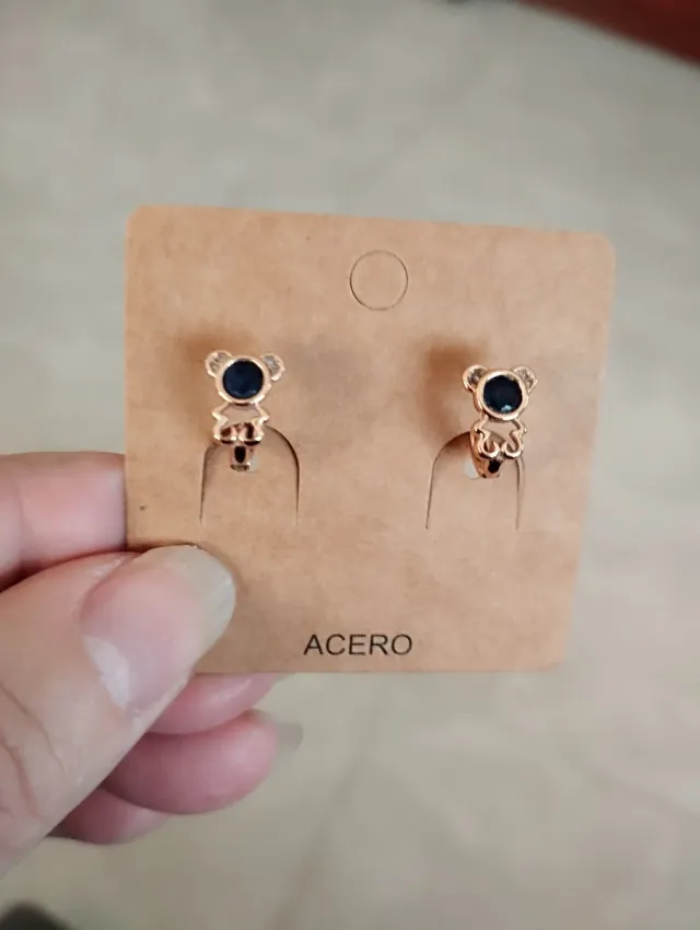 Pendientes oso con piedra azul