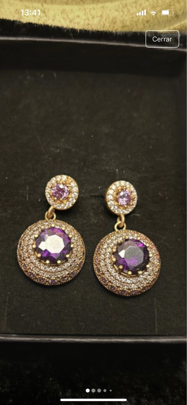 Pendientes Plata Amatista y Circonitas Dorados