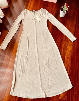 Vestido midi canalé Mango