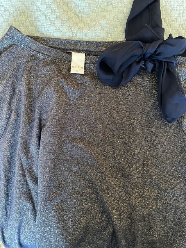 Camiseta fiesta seda azul y oro