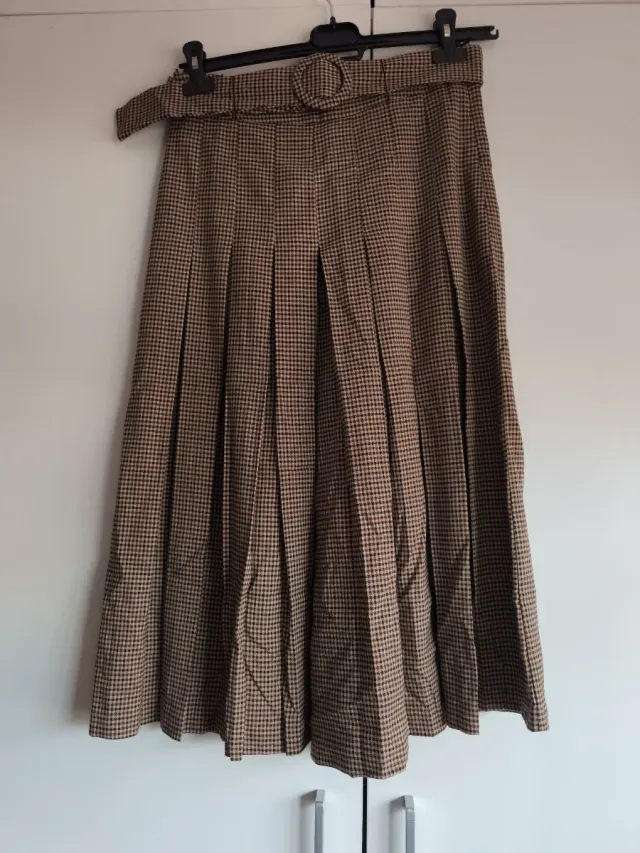 Falda pantalón cuadros beige y marrón