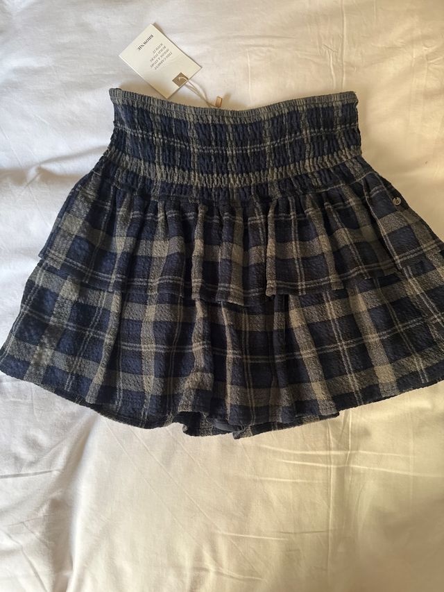 Falda Brownie cuadros azul y gris