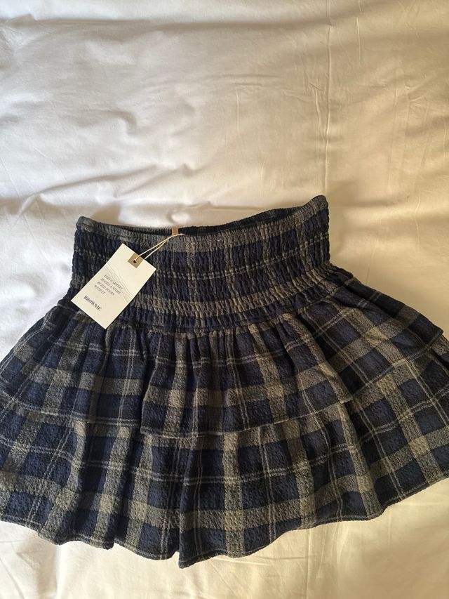 Falda Brownie cuadros azul y gris