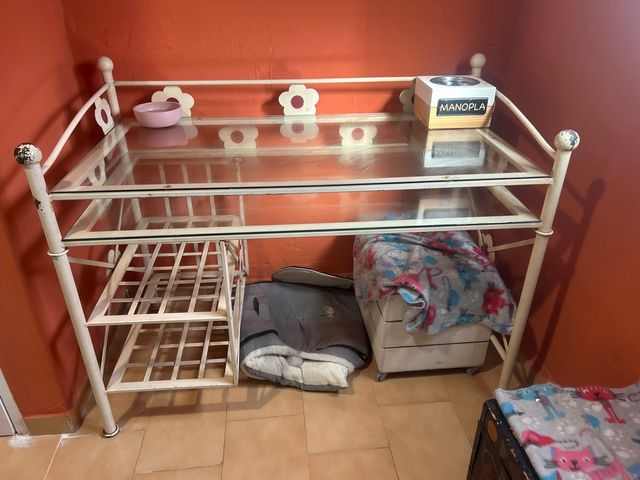 Mesa de estudio de forja y cristal