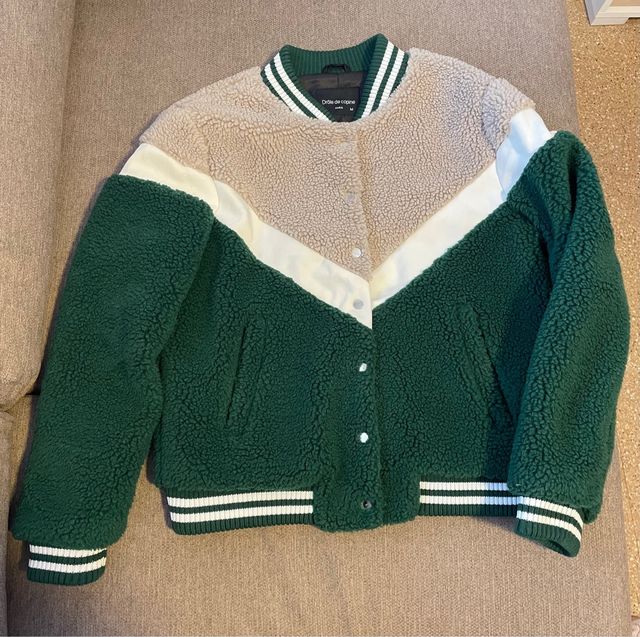 Chaqueta Bomber Borrego Beige y Verde Talla M