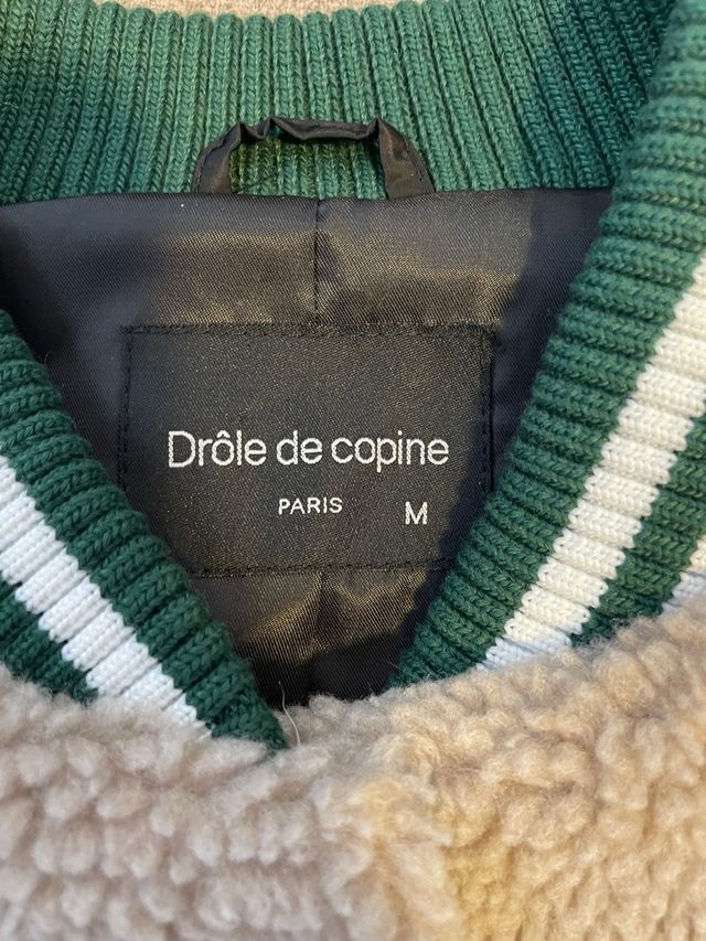 Chaqueta Bomber Borrego Beige y Verde Talla M