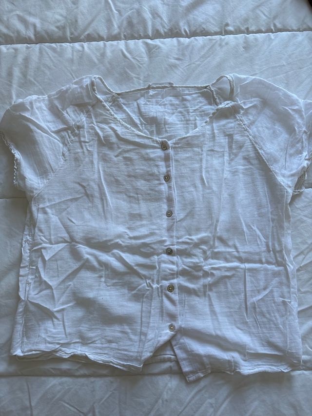 Camiseta Mango Lino Blanca Talla M