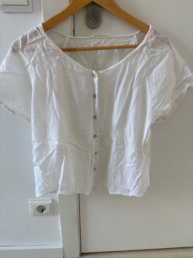 Camiseta Mango Lino Blanca Talla M
