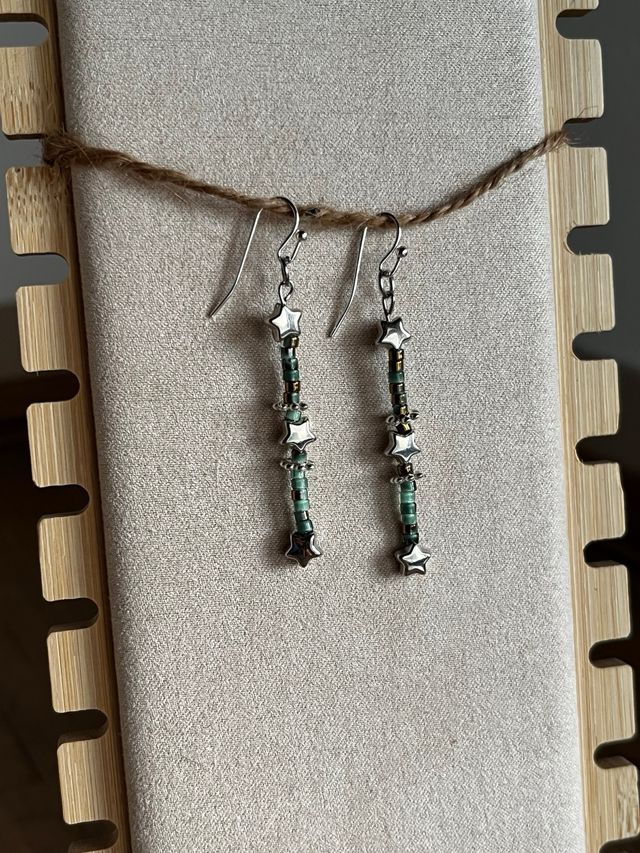 Pendientes artesanales estrellas turquesa
