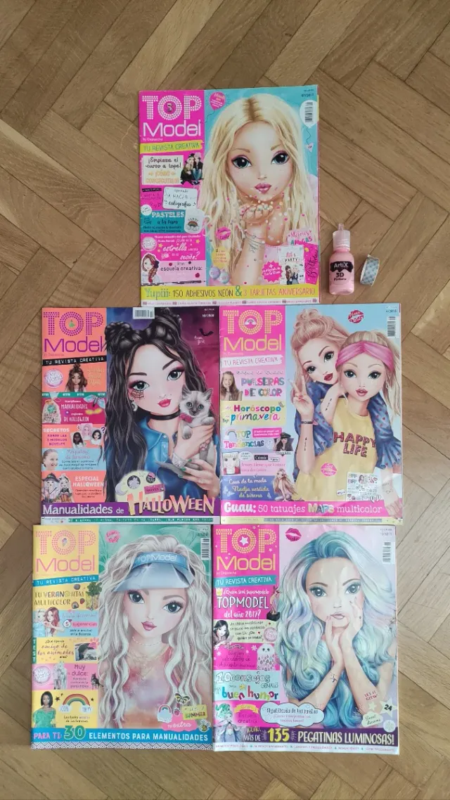 5 revistas de top model, pintura 3D y cinta