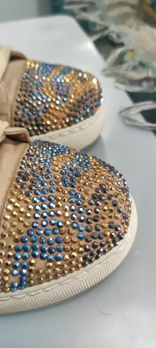 Botas Mujer Beige con Brillantes