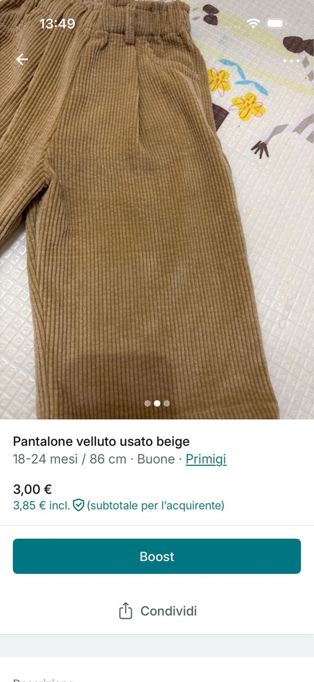 Pantaloni velluto beige Primigi 18-24 mesi