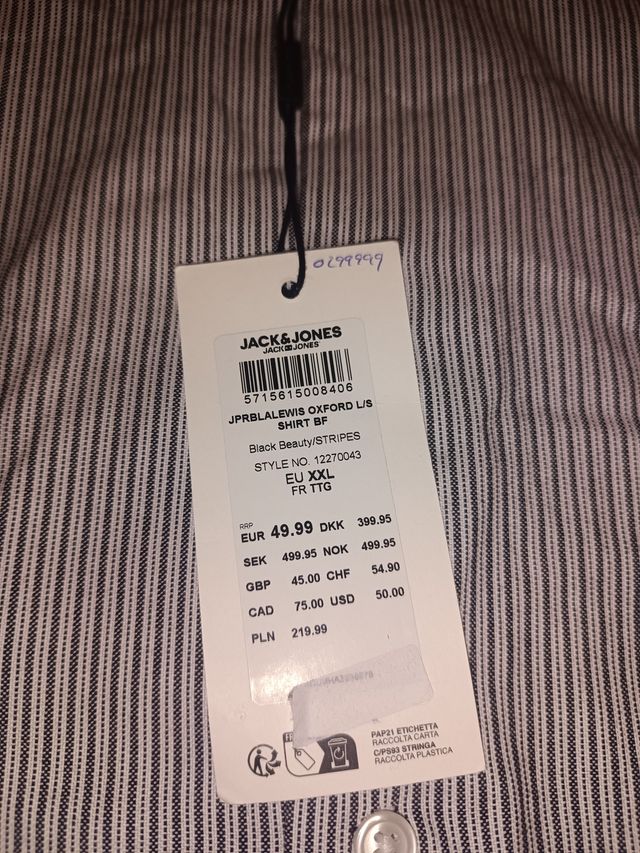 Camicia Jack & Jones a righe grigio/bianco taglia XXL