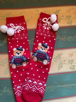 Calzini Natale Orso Rosso Pon Pon Taglia Unica