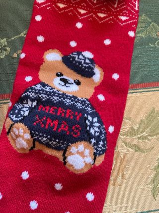 Calzini Natale Orso Rosso Pon Pon Taglia Unica