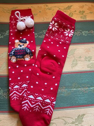 Calzini Natale Orso Rosso Pon Pon Taglia Unica