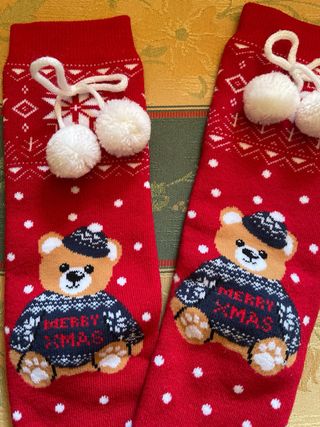 Calzini Natale Orso Rosso Pon Pon Taglia Unica