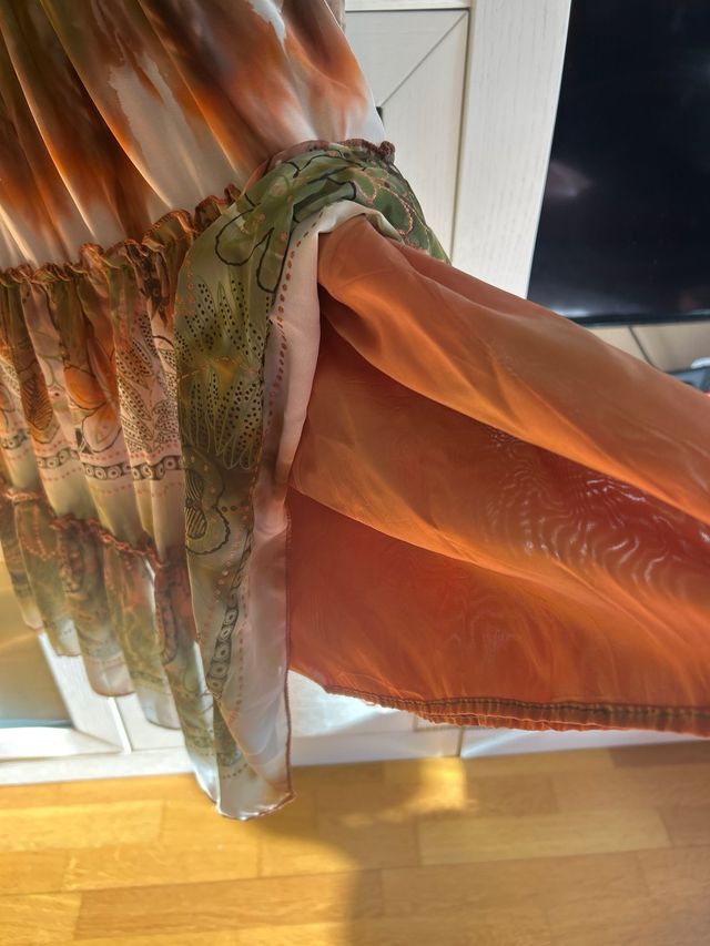 Falda larga estampada con cinto talla única