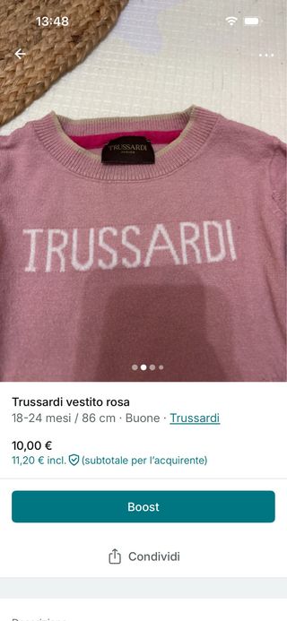 Vestito Trussardi rosa 18-24 mesi
