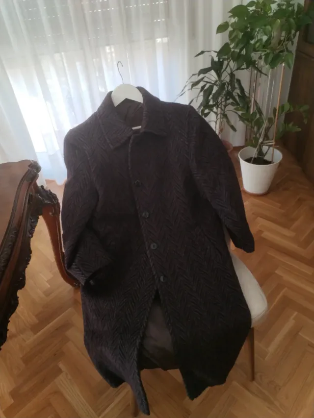 Abrigo Leey Lana Virgen Gris Morado