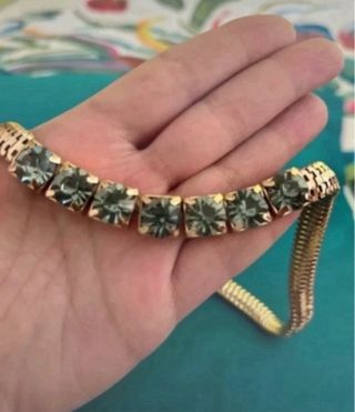 Collana girocollo con strass color azzurro/grigio