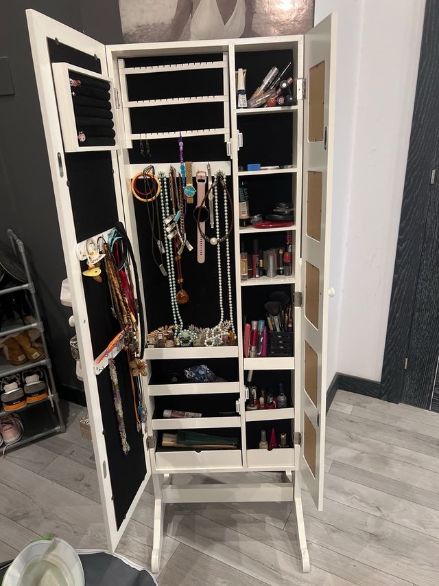 Joyero blanco con espejo y marcos