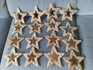 Adornos Navideños Estrella alambre paja y Yute