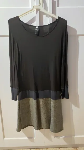 Vestido largo marron y gris