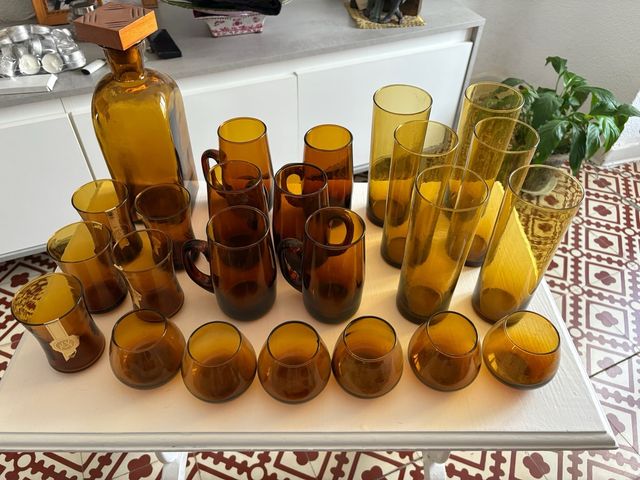 Juego Vajilla Retro Cristal Ambar