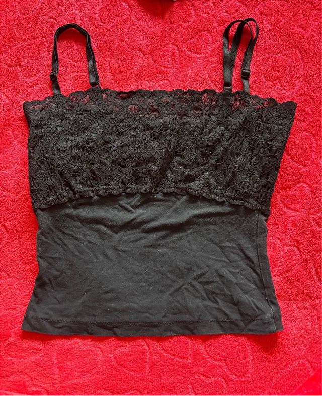 Top negro encaje tirantes ajustables