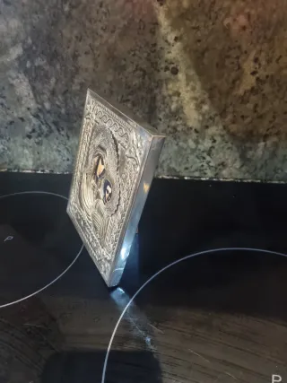 Icono bizantino Virgen con Niño metal repujado