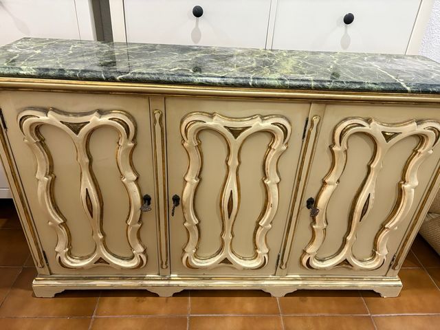 Aparador Mármol Verde y Dorado