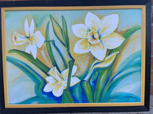 Precioso cuadro de flores amarillas y verdes