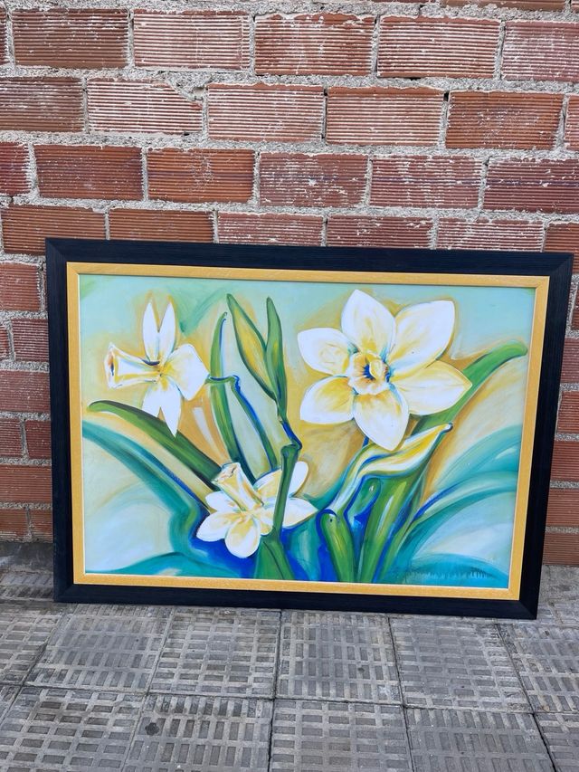 Precioso cuadro de flores amarillas y verdes