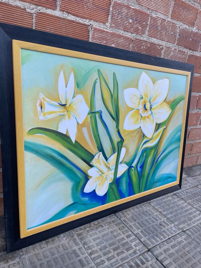 Precioso cuadro de flores amarillas y verdes