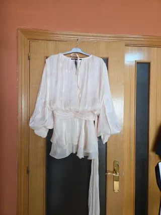 Vestido beige/blanco talla única